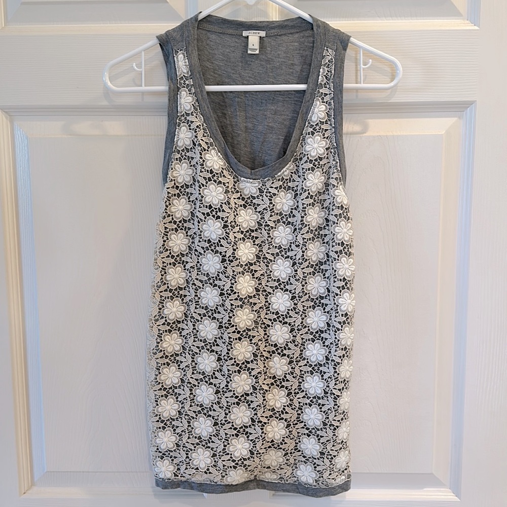 New J.Crew flower lace sleeveless grey and ivory tank